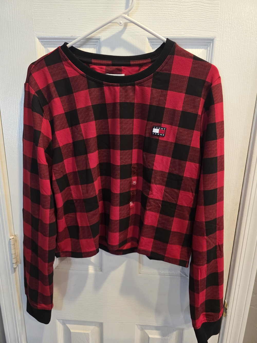 Tommy Hilfiger Red and Black Buffalo Plaid Long-Sleeve Tee